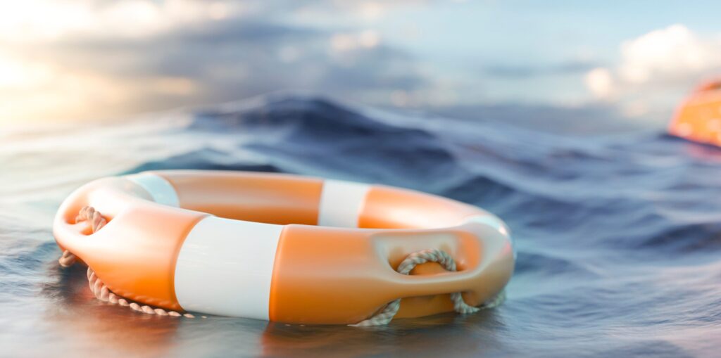 Survival life ring in the water