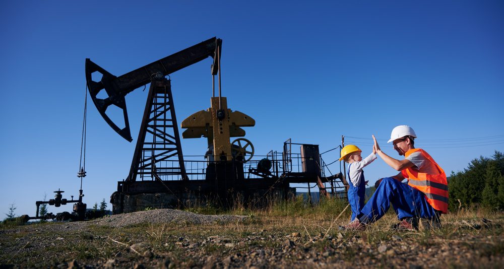 Oil worker and son