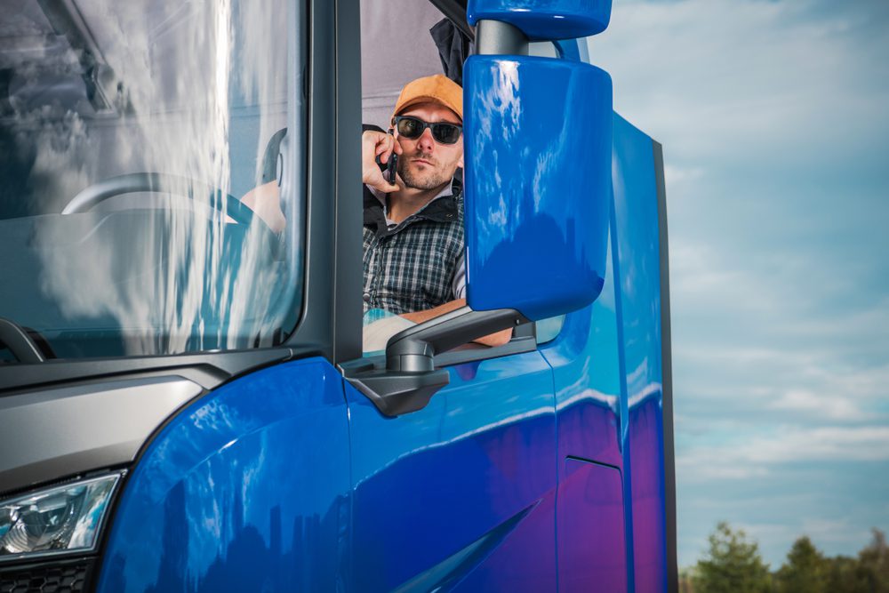 Trucker on his phone