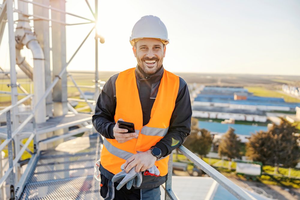 Telecommunications worker on the site