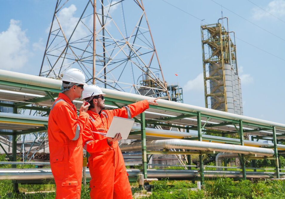 Refinery workers on the job