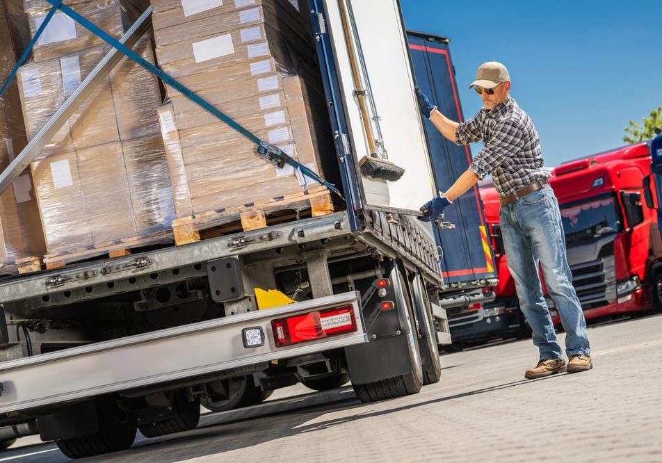 Truck driver unloading cargo